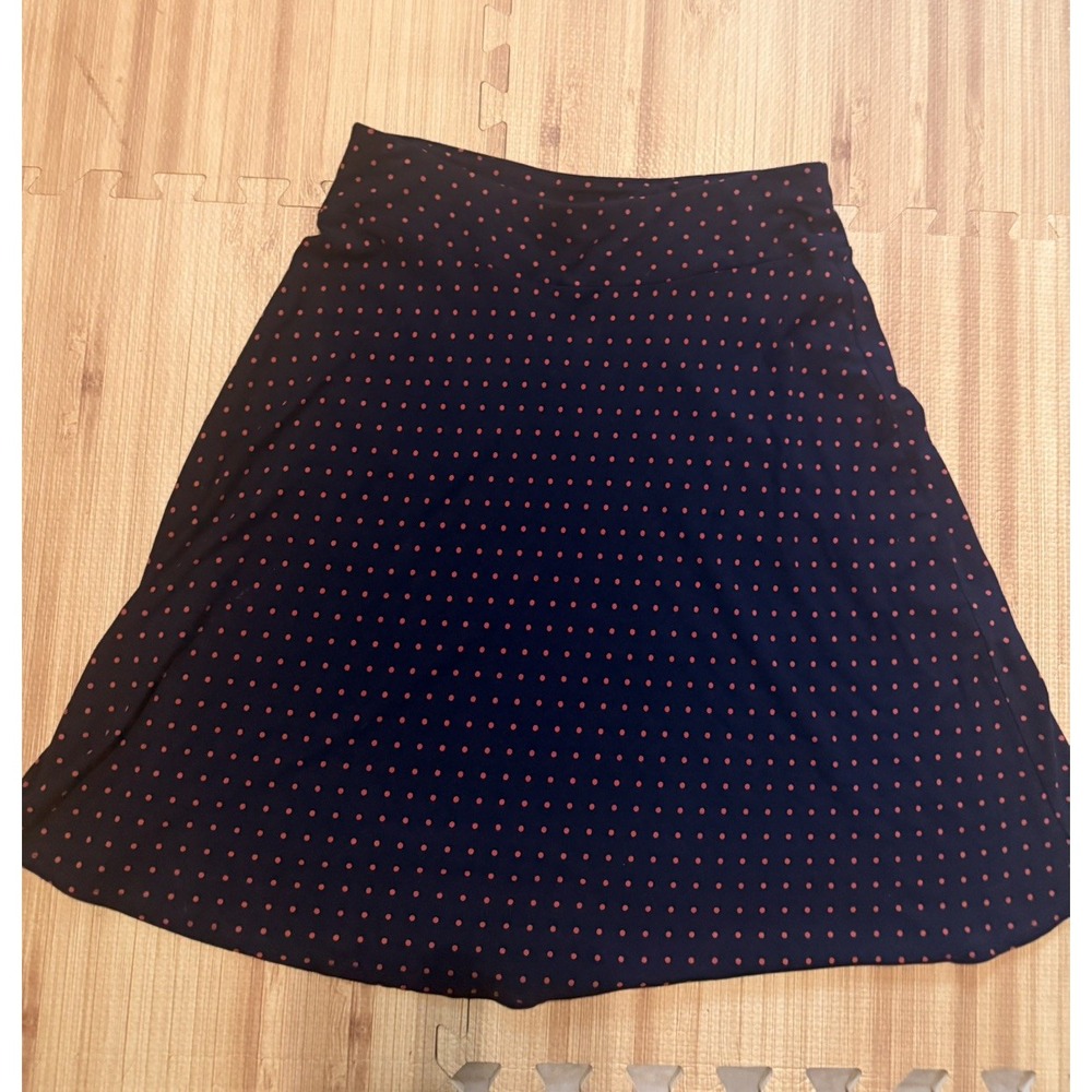Talbots Women's Polka Dot A-Line Midi Skirt small petite Navy Pink Pull On Knit
